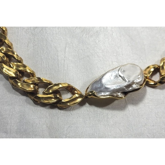 Joanna Laura Constantine 18k Plated Wave Chain Baroque Cultured Pearl Necklace - Picture 2 of 5